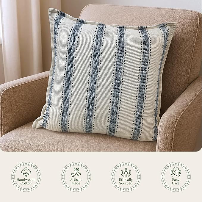 SanVia Scandi Nest Premium Cotton Throw Pillow Covers, 20 x 20 Inches, Luxurious Handwoven Couch Pillow Covers with Hidden Zipper, Elegant Home Décor, Insert Not Included