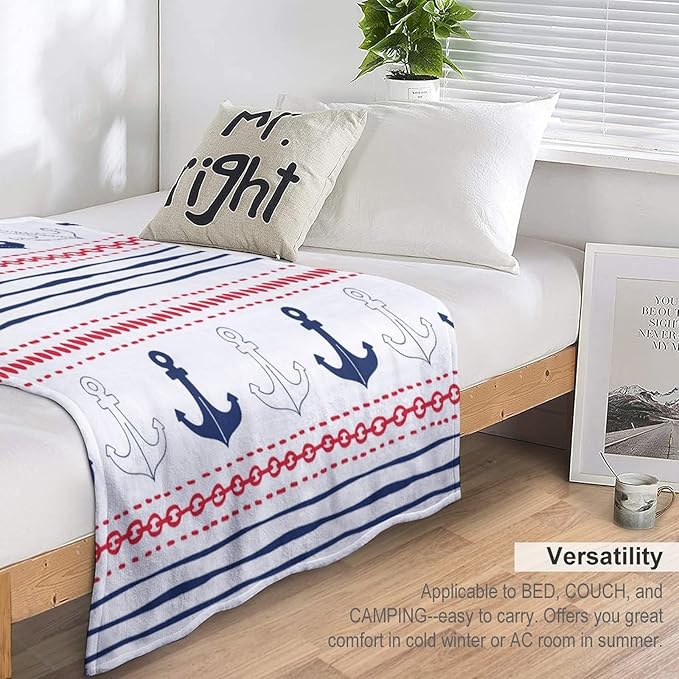 Anchor Blanket Vintage Navy Blue Red Stripe Nautical Anchor Abstract Art Printed Soft Cozy Lightweight Throw Blanket for Kids Girls Boys Women Bedroom Living Room Dorm Chair Sofa Travel 50x60in