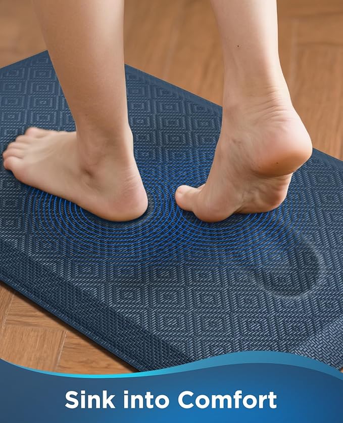 Ophanie Kitchen Mats for Floor, 3/4 Inch Thick Kitchen Rugs, 20'' x 48'' Anti Fatigue Standing Cushioned Mat, Waterproof,Comfort Ergonomic Mat for Office, Home, Sink, Blue Non-Slip Bottom