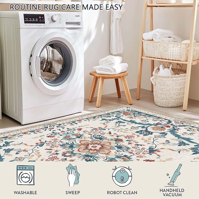 3x5 Boho Entryway Rug Beige Oriental Area Rug Indoor Entrance Non Slip Door Mat Stain Resistant Washable Machine Soft Low Pile Small Carpet Bathroom Kitchen