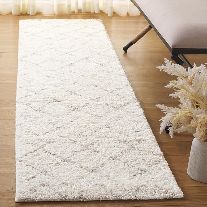 SAFAVIEH Arizona Shag Collection Runner Rug - 2'3" x 14', Ivory & Beige, Moroccan Boho Design, Non-Shedding & Easy to Clean, Ideal for Ideal for Living Room, Hallway, Foyer, Bedroom (ASG743A)