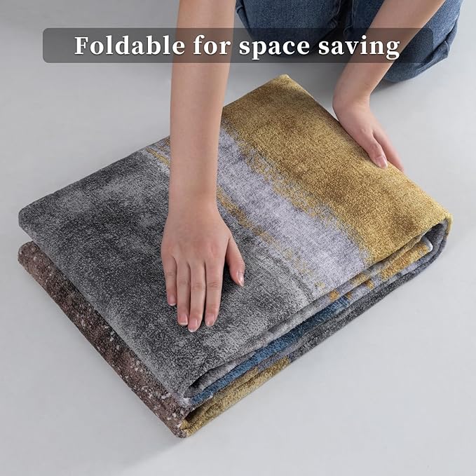 Ciicool Abstract Area Rug Indoor, 3x5 Washable Entryway Rug, Modern Soft Throw Rug with Non-Slip Backing Ideal for Bedroom Living Room Entrance Kitchen, Low-Pile Floor Carpet Doormat Yellow Blue Grey