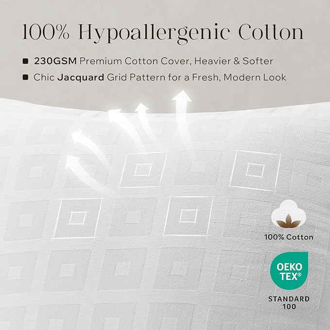 Phantoscope 16x16 Pillow Inserts, Decorative Throw Pillow Inserts with 100% Cotton Jacquard Cover, Virgin Fiber Pillow Sham Stuffer, Square Couch Cushion Pillows, Pack of 2, 16x16 Inch