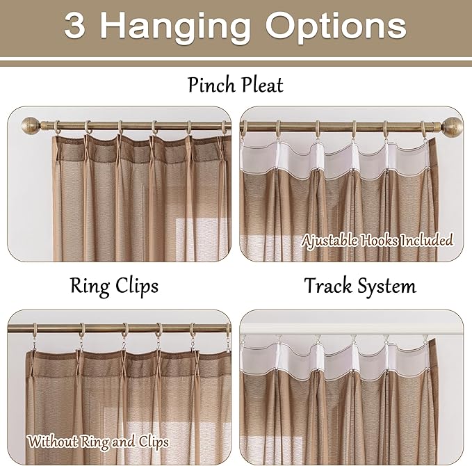 Pinch Pleat Curtains 108 Inches Long for Bedroom Living Room Soft Touch Light Filtering Sheer Pleated Drapes with Ajustable Hooks, Mocha Moose, 42" W x 108" L, 2 Panels