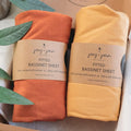 Bedside Sleeper Bassinet Sheets for 32 x 19 Inch Mattress Pad – Compatible with Ronbei, Pamobabe, Nordmiex Bassinet – 100% Jersey Cotton – Mustard Yellow + Burnt Orange – 2 Pack