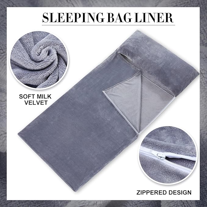 Flannel Sleeping Bag Liner for Adult, Flannel Fluffy Sheet & Camping Sheet for Winter Warm Thick Sheets for Backpacking, Hotel, Traveling, Sleeping Bag with Zipper