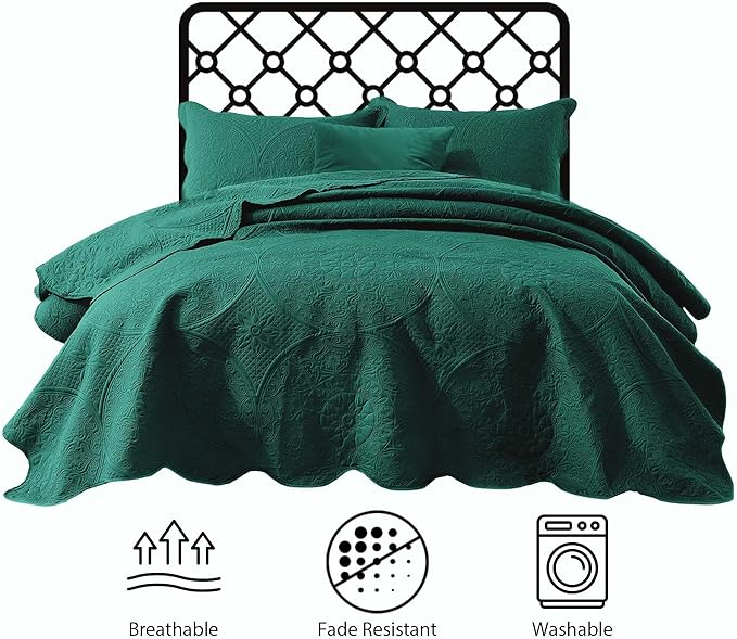 IR Imperial Rooms 10 Pack Twin Quilt Bedding Set (68" x 86") - Bulk Wholesale for Hotels, Guest Bedroom & Airbnbs - Lightweight Microfiber Reversible Floral Embossed Quilts Bedspreads (Emerald)