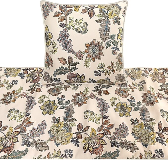 The HomeCentric King Queen Twin Multi Color & Ivory Designer Full 68"x18" Bed Runner with 2 Pillow Cover, Floral Bed Scarf on Jacquard Fabric - Seasons Blossoms