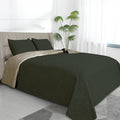 Easy-Going Full/Queen Size Reversible Quilt Set with 1 Quilt and 2 Pillow Shams, Soft Bed Quilt Cover, Water Resistant Lightweight Microfiber Bedspread, Stain Resistant, Olive Leaf-Army Green/Beige