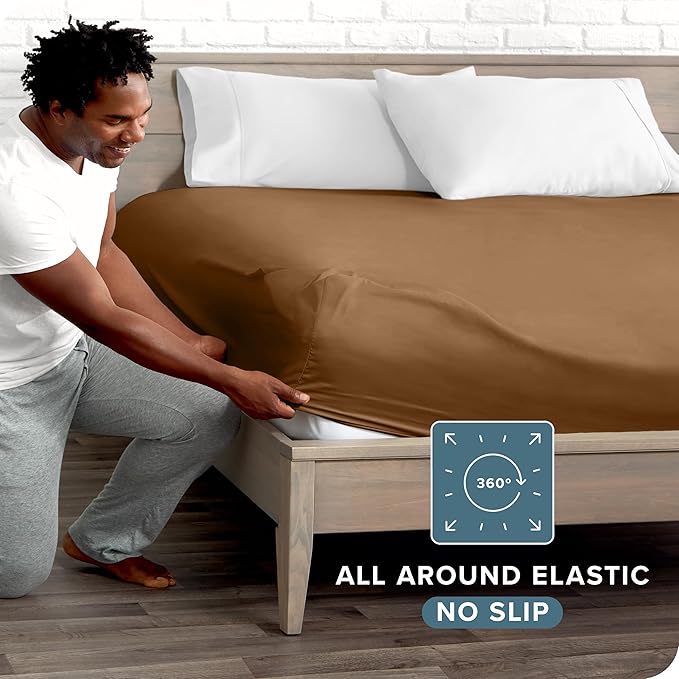Fitted Bottom Sheet King Size - Premium 1800 Microfiber - Ultra-Soft Hotel Luxury - Deep Pocket - Durable and Long Lasting - Fitted Sheet (King, Caramel)