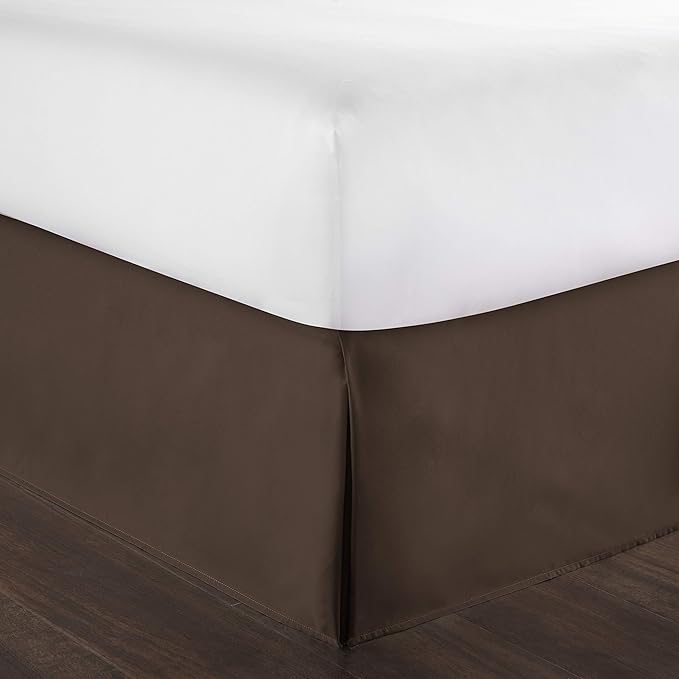 Bed Skirt - 100% Cotton 800 Thread Count Box Pleated Bed Skirt - Luxury Pleated Dust Ruffle, Hotel Quality Modern Bed Skirt, Easy Fit with 12 Inch Tailored Drop, Olympic Queen, Chocolate