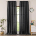 Simplebrand Black Faux Linen Textured Semi Sheer Curtains 108 Inches Long 2 Panels for Living Room, Privacy Extra Long Light Filtering Farmhouse Thick Window Drapes for Large Window, 50 x 108 Inch