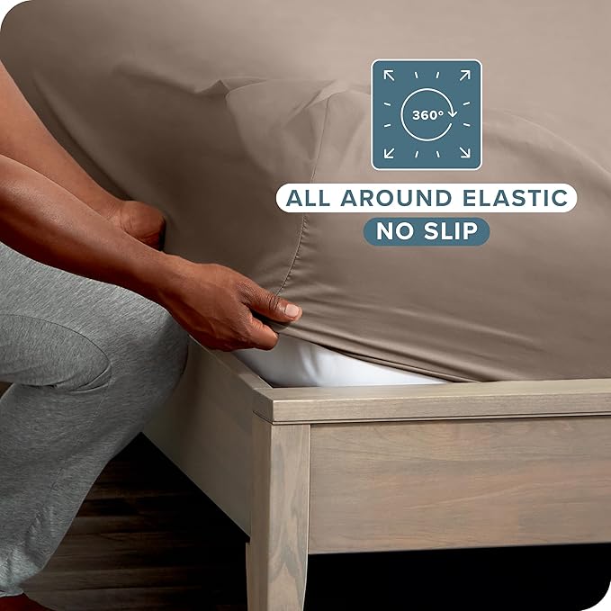 Bare Home 2-Pack Fitted Bottom Sheets Twin XL - Premium 1800 Ultra-Soft Wrinkle Resistant Microfiber - Deep Pocket (Twin XL, Taupe)