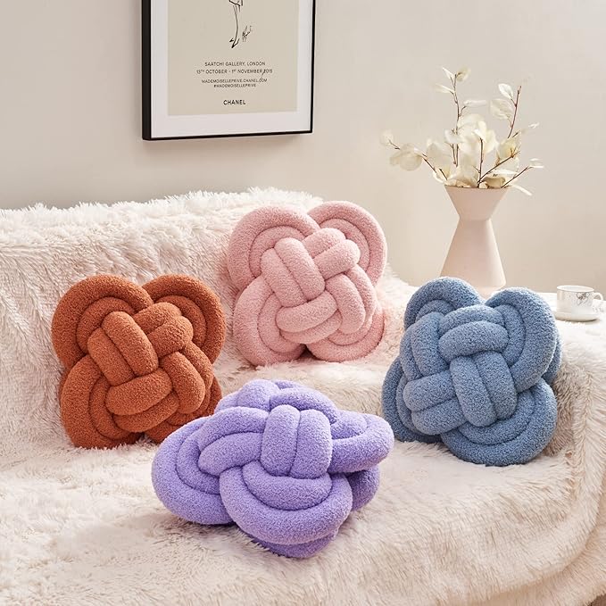Xiashrk Knot Pillow Ball, 12" Soft Decorative Throw Pillows for Couch Bed, Hot Pink Knotted Plush Throw Pillow Home Couch Decor Pillows for Living Room
