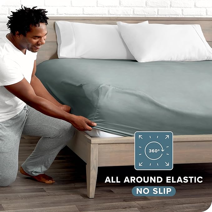 Bare Home Fitted Bottom Sheet Queen Size - Premium 1800 Microfiber - Ultra-Soft Hotel Luxury - Deep Pocket - Durable and Long Lasting (Queen, Sea Spray)