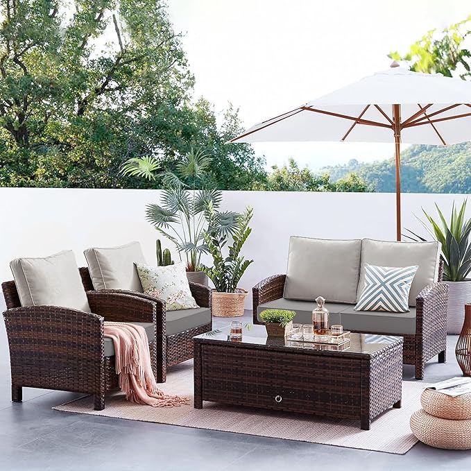 Favoyard Patio Chair Cushions 22 x 22 x 3 Inch Waterproof Outdoor Seat Cushions for Patio Furniture 3-Year Color Fastness Garden Sofa Couch Chair Pads with Handle & Adjustable Straps Set of 2, Grey