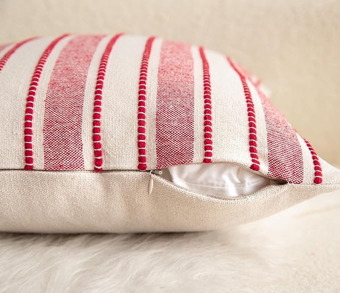 Christmas Pillow Covers, Boho Textured Red Pillow Case, Pillow Covers 12 x 20 Inch Set of 2 Christmas Decorative, Chair Sofa Bedroom Living Room Home Holiday Decor Cushion Case