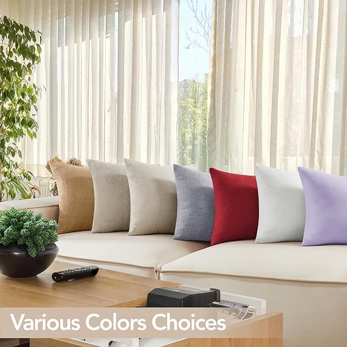 Deconovo Textural Faux Linen Throw Cushion Case Pillow Cover with Invisible Zipper for Couch 18 x 18 Inch Light Flax Set of 4 No Pillow Insert
