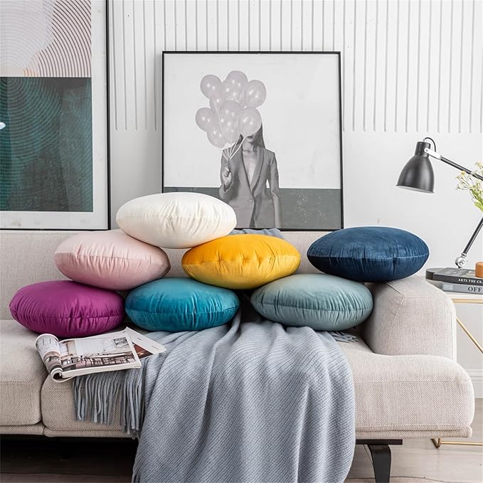 MOJUN Round Throw Pillow, 15.7" Soft Solid Color Home Decorative Round Pillows Sofa Chair Cushion Floor Pillows for Couch Car Living Room Bed, Blue