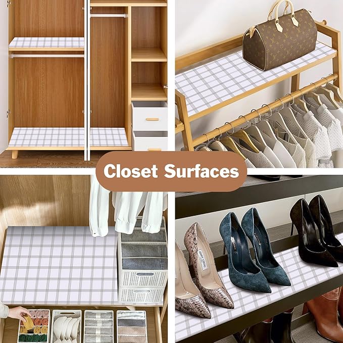 Drawer and Shelf Liner for Kitchen Cabinet: 12 in X 20 Ft Non Slip Waterproof Shelf Paper Non Adhesive Refrigerator Liners White Square Easy Liners for Bathroom Cupboard with Knife Tape Measure