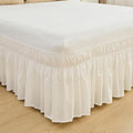BISELINA Wrap Around Bed Skirts 17" Drop, Cotton Adjustable Elastic Dust Ruffles Easy Fit Wrinkle & Fade Resistant Soft Cozy Elegant Luxurious Bedding - White, Queen Size