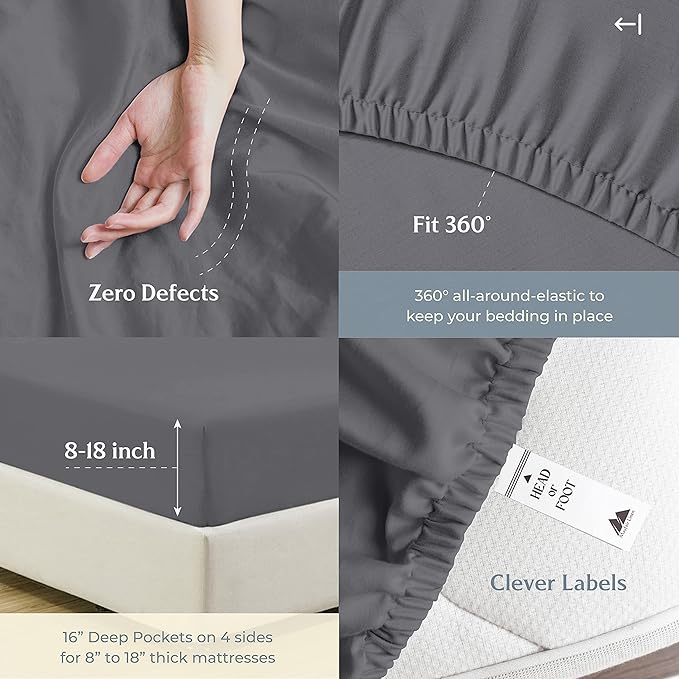 Mayfair Linen 100% Cotton Bed Sheets Full Sheet Set - 500 Thread Count Sheets Full Size 4 PC Set (Dark Grey), Soft, Cooling, Hotel-Quality 16" Deep Pocket Sateen Cotton Bedsheet for Hot Sleepers