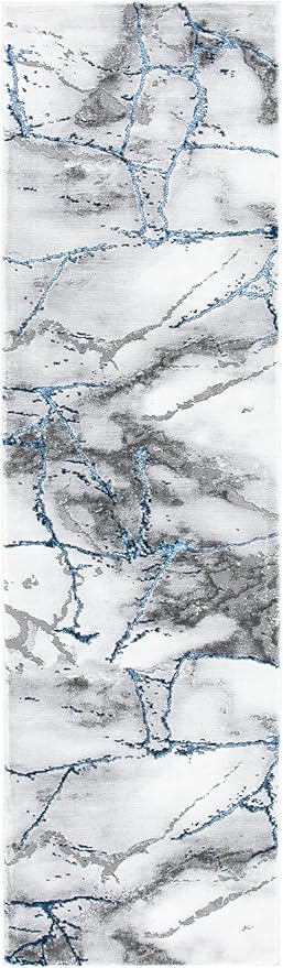 SAFAVIEH Craft Collection Runner Rug - 2'3" x 12', Ivory Grey & Blue, Modern Abstract Design, Non-Shedding & Easy Care, Ideal for High Traffic Areas in Living Room, Bedroom (CFT877M)