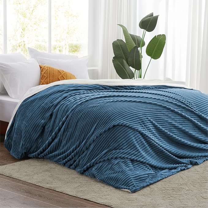 Sherpa Throw Blanket for Couch - Soft Cozy Fleece, Warm for Winter, Reversible for Sofa, 50 x 60 Inches, Washed Blue
