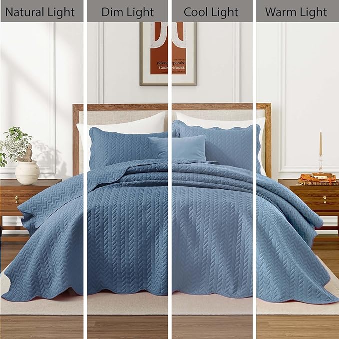 IR Imperial Rooms 8 Pack California King Quilt Bedding Set (118"x106") - Bulk Wholesale for Hotels, Guest Bedroom & Airbnbs - Lightweight Microfiber Reversible Embossed Quilts Bedspread (Light Blue)