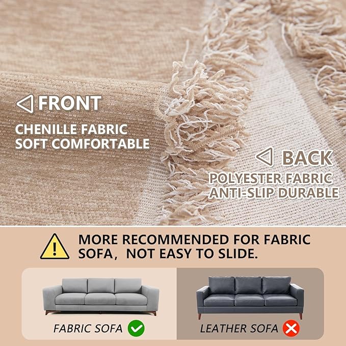 MEETSKY Sofa Covers for Sectional Sofa Set Couch Cover for Dogs Throw Couch Cover with Tassel Loveseat Covers Futon Cover L Shaped Cover Washable Chenille Couch Protector, 91" x 150", Khaki