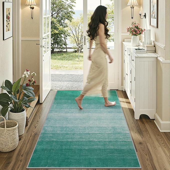 Wonnitar Modern Ombre 4x6 Area Rug, Washable Teal Kids Rug Non-Shedding, Contemporary Soft Throw Mat for Nursery, Non-Slip Large Accent Carpet for Bedroom Living Room Kitchen Dorm (Teal, 4'x6')