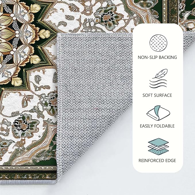 8x10 Traditional Oriental Area Rug White Dark Green Rug Non Slip Low Pile Large Carpet for Home Kitchen Living Room Bedroom Dining Room Office
