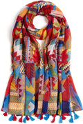 Scarf for Women Lightweight Soft Floral Leopard Printed Scarves Fall Winter Fashion Shawl Wrap with Fringe