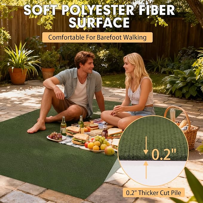 Marine Carpet,6 FT x 14 FT Olive Green Indoor Outdoor Carpet 0.2" Thick with Water-Proof TPE Backing, Non-Slide for Home, Patio, Porch, Deck