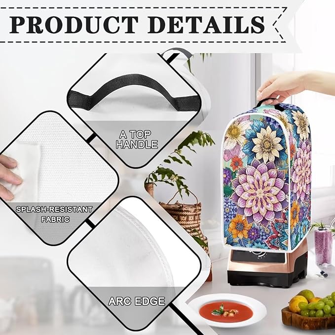 Bohe Flower Pattern Blender Cover Kitchen Blender Dust Covers Food Processor Dust Cover Stand Mixer Case Coffee Maker Appliance Cover for Home Kitchen Indoor