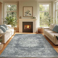 jinchan Washable Area Rug 6x9 for Living Room - Soft Faux Wool Ultra-Thin Stain Resistant Non-Slip Distressed Vintage Floral Rug Large Carpet for Bedroom Dining Room Home Office Nursery(Grey, 6'x9')