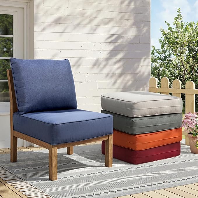 Outdoor Cushion Set for Furniture Patio Furniture, UV Resistant, Water Resistant - 6 Inch Thick Foam Garden Cushions– 22x24 Inch Patio Seat Covers for Chair/Sofa/Couch | Blue | 5-Pack |