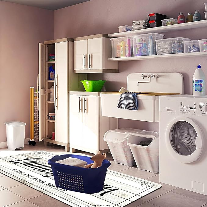 Laundry Room Rug Non Slip Floor mats Farmhouse Large Laundry Rugs for Laundry Runner Room Mat Washer and Dryer Carpet Laundry Room Decor 24x72inch(White)
