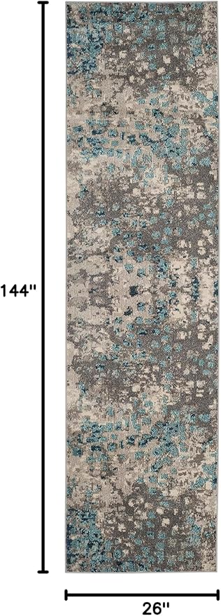 SAFAVIEH Monaco Collection Runner Rug - 2'2" x 12', Grey & Light Blue, Boho Chic Abstract Watercolor Design, Non-Shedding & Easy Care, Ideal for High Traffic Areas in Living Room, Bedroom (MNC225E)