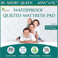RV Short Queen Quilted Mattress Pad - Waterproof Mattress Protector, Premium Quality Hypoallergenic Fitted Mattress Cover