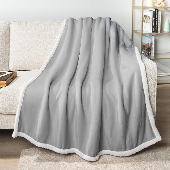 Pavilia Sherpa Fleece Blanket for Bed, King Size, Light Grey, Plush Soft Fuzzy, Cozy Reversible Winter Blanket for Women & Men, 90x108 Inches