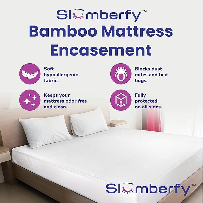 Full Size Waterproof Bamboo Mattress Encasement by Slumberfy - Premium Skin-Safe Mattress Protector with 360° EZ Zipper, Lab-Tested Bed Bug, Zippered Encasement (54x75 in)