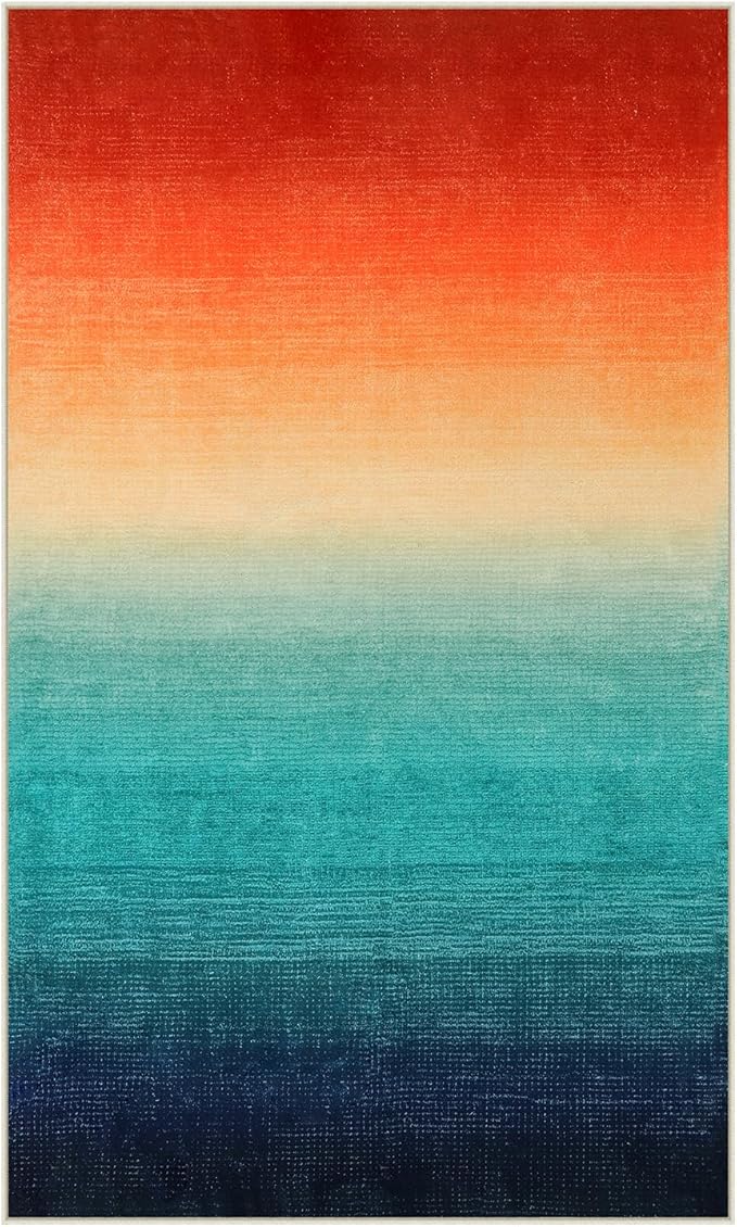 Wonnitar Modern Washable 3x5 Area Rug, Abstract Colorful Christmas Rugs for Living Room, Non-Slip Low Pile Rainbow Gradient Throw Rugs for Girls Bedroom Entry Bathroom Dorm (Colorful, 3'x5')