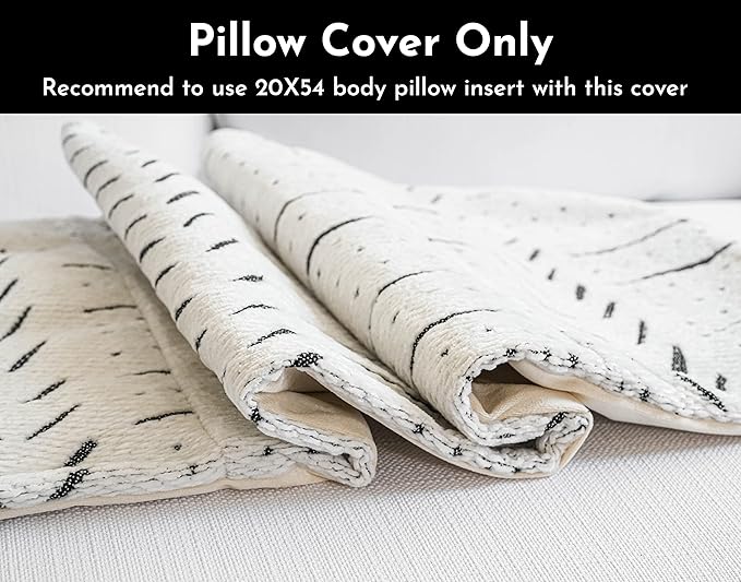 BlissBlush White Soft Chenille Boho Body Pillow Cover 20x54, Decorative Oversized Long Lumbar Pillow, Boho Textured Oversize Body Pillow, Cover ONLY