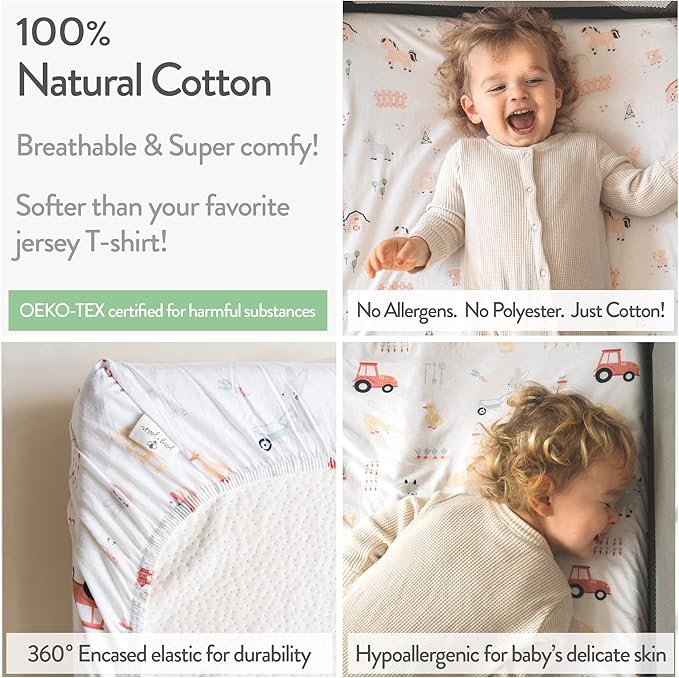 Bassinet Fitted Sheets for Halo Bassinest Swivel Sleeper Mattress – Snuggly Soft 100% Jersey Cotton – 2 Pack – Farm Animals – 2 Pack