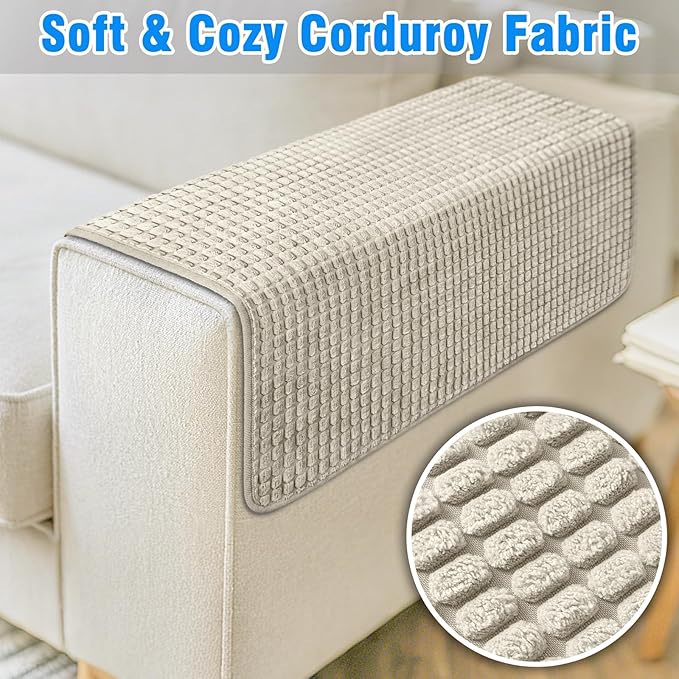 Couch Arm Covers, Sofa Arm Covers, Waterproof Armrest Cover for Sofa, Armchair, Loveseat, Headrest Cover, Non-Slip Recliner Arm Cover, Arm Chair Covers Set of 2 (Taupe, 23"×19")