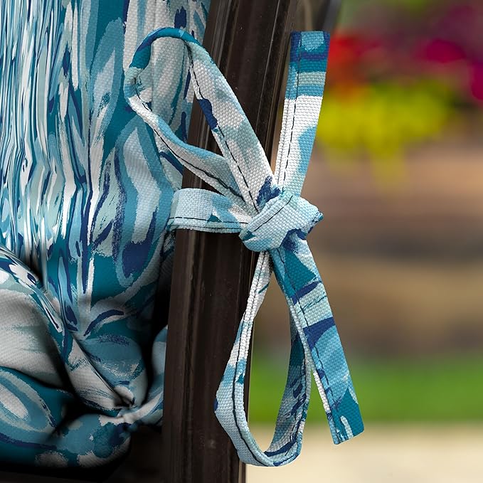 Arden Outdoor Dining Chair Cushion, 20 in x 20 in, Patio Cushion for Patio, Dining, or Rocking Chairs, Aqua Blue Fusion Floral