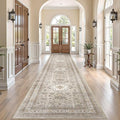 Vintage Hallway Runner Rug 3x12: Large Soft Washable Entryway for Kitchen Laundry Room Non-Slip Backing Runner for Entrance Living Room Bedroom Bathroom - Beige