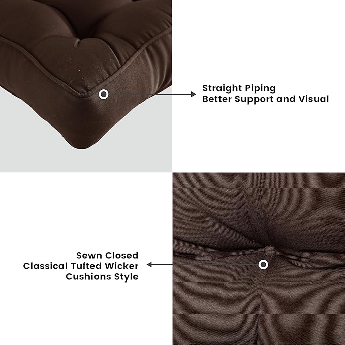 ARTPLAN Outdoor Seat Cushion,Square Thick Tufted Chair Cushion for Patio Wicker Chair with Tie,Set of 2,19"x19"x5",Coffee