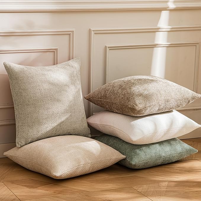 a moment Taupe Chenille Throw Pillow Covers 16x16 Inch Pack of 2 Modern Decorative Throw Pillow Covers Farmhouse Cross Covers Home Decor for Sofa Bedroom Living Room